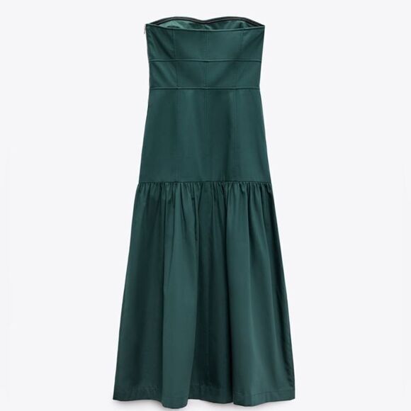 ZARA GREEN TOPSTITCHED DRESS - Picture 8 of 12